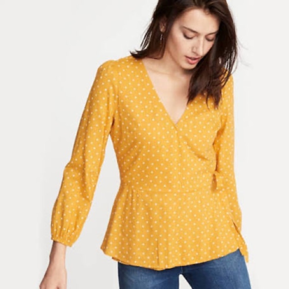 Mustard Polka Dot Wrap Blouse